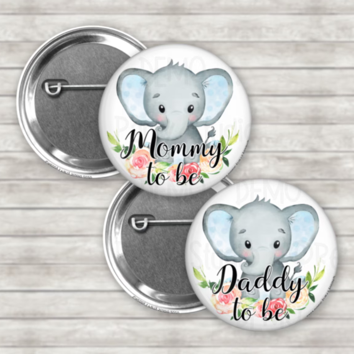 Elephant Baby Shower Pin Button, Personalized Family Pinback