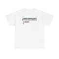 Hockey Tshirt, “USA vs Canada Ice Hockey Tshirt, Funny ‘Things Canada Does Better’ (Hockey Crossed Out)
