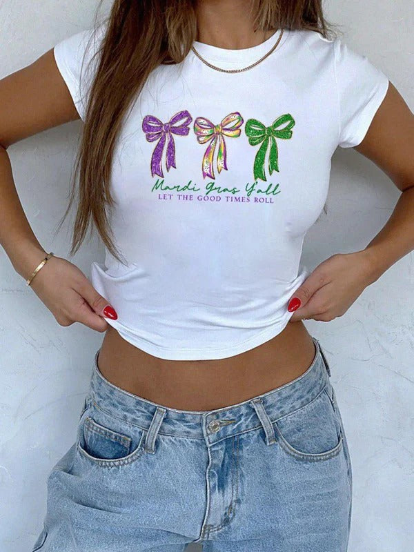 Preppy Mardi Gras Y’all Baby Tee, Fleur De Lis Coquette Crop Top, Louisiana Mardi Gras Tank