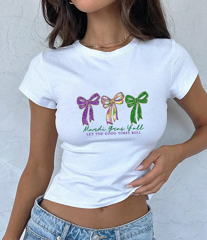 Preppy Mardi Gras Y’all Baby Tee, Louisiana Mardi Gras