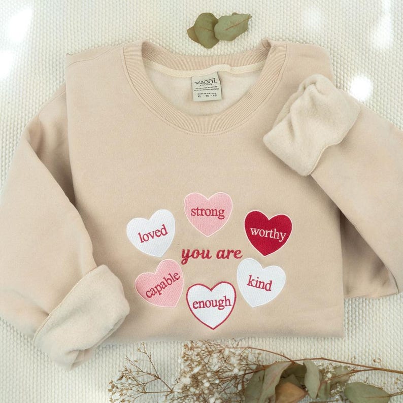 Valentine Heart Embroidered Sweatshirt, Valentine’s Day Gift