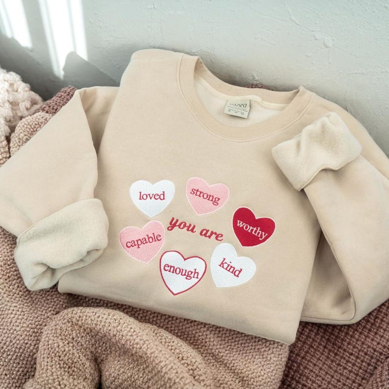 Valentine Heart Embroidered Sweatshirt, Valentine’s Day Gift
