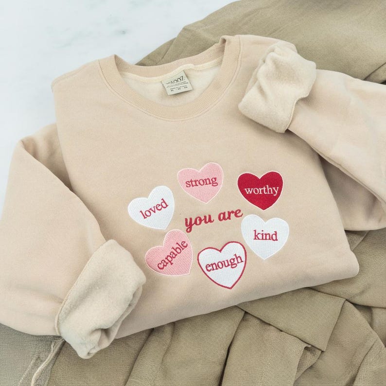 Valentine Heart Embroidered Sweatshirt, Valentine’s Day Gift