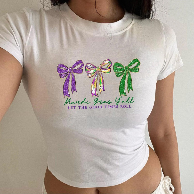 Preppy Mardi Gras Y’all Baby Tee, Fleur De Lis Coquette Crop Top, Louisiana Mardi Gras Tank